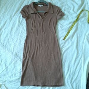 ANTISTAR Rib Fitted Dress Brown Tan Small